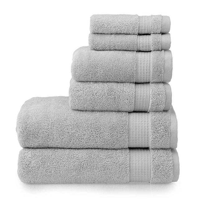 MARTHA STEWART Noah Cotton Turkish Bath Towels Set - 6 Piece | 2 Grey Bath Towels - 2 Hand Towels - 2 Washcloths | Soft & Highly Absorbent Bathroom Towel | Durable | Quiet Grey