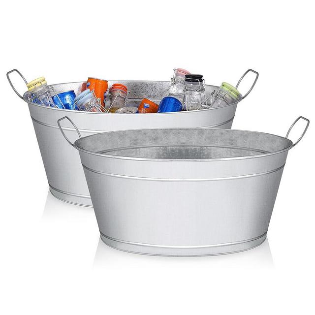 BARsics Large 6-Gallon Galvanized Tin Beverage Tub with Handle, Rust-Resistant Metal Beer Bucket for Ice, Drinks and Beer Bottles, Lightweight and Durable, 20x14x10 inches (Pack of 2)