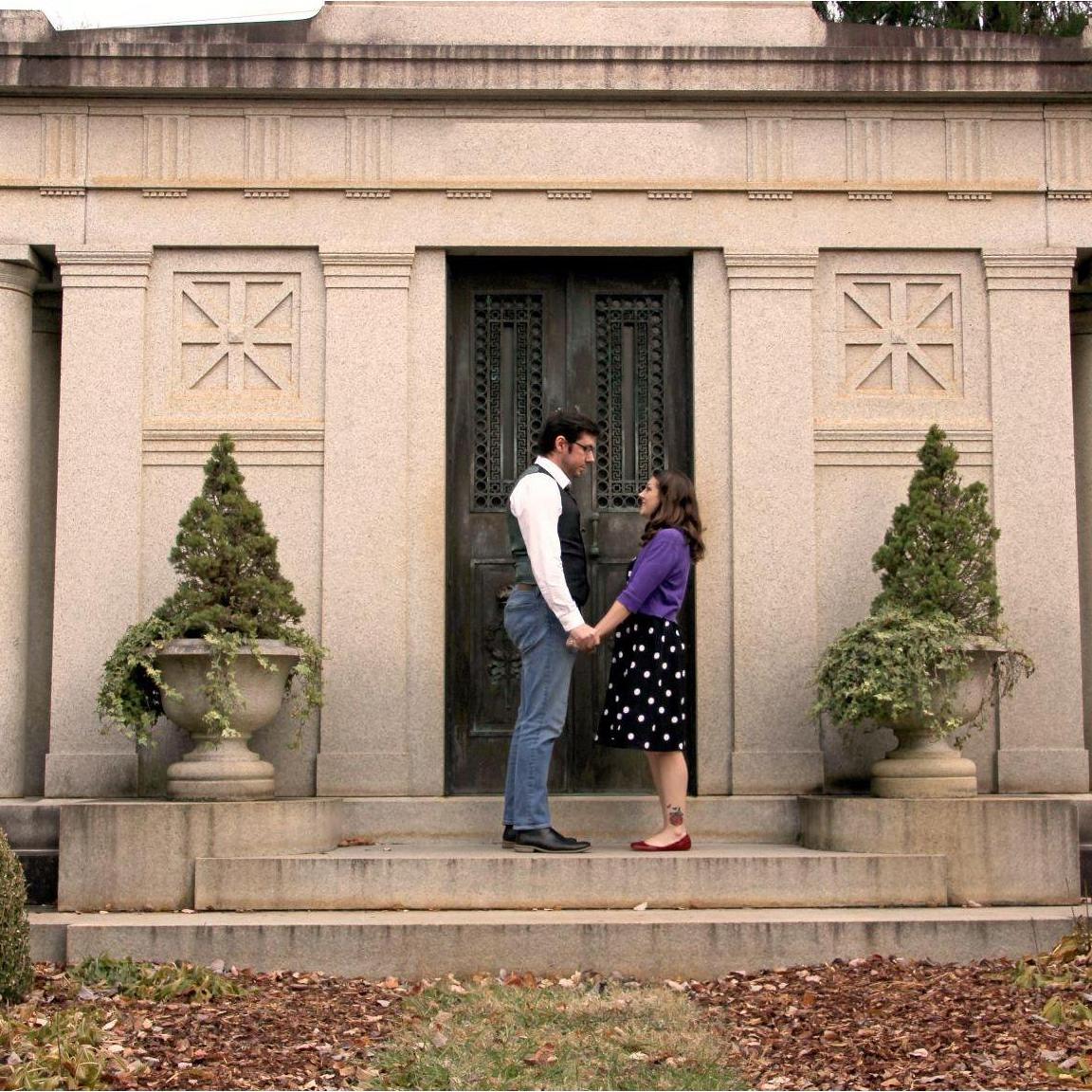 Holding hands at a mausoleum