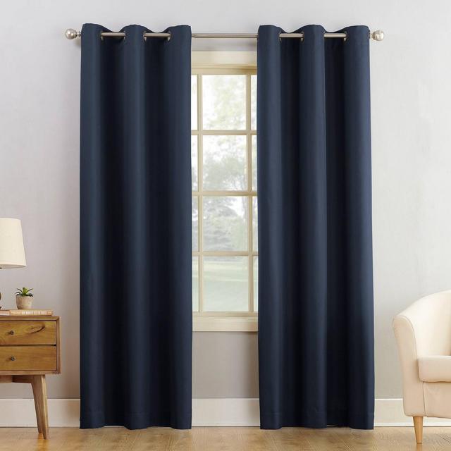 84"x48" Montego Casual Textured Grommet Top Light Filtering Curtain Panel Navy - No. 918