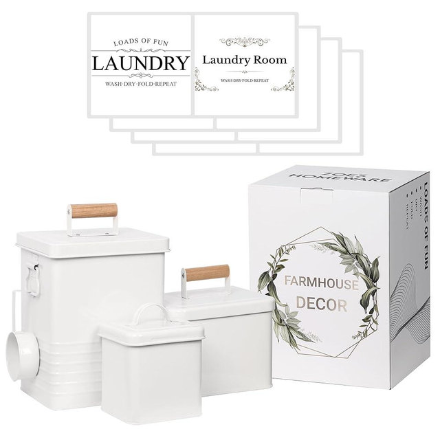 ZOES HOMEWARE 3-Set Laundry Room Organization and Storage | Modern Farmhouse Laundry Room Decor | Laundry Container for Organizing Laundry Pods, Laundry Powder, Dryer Sheets, Dryer Balls