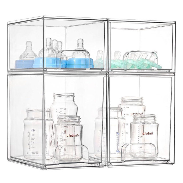 Vtopmart 4 Pack Baby Bottle Organizer Set, Stackable Storage Drawers Ideal for Kichen Countertop, Vanity, Bathroom, Cabinet, Pantry Organization