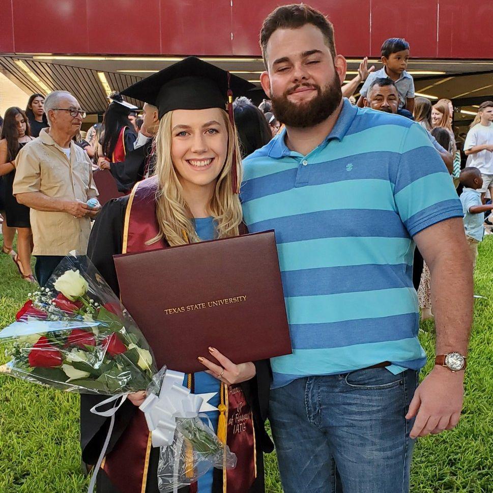August 2021 - Kayla's College Graduation from TXST (yes, the only photo we have is one where his eyes are closed lol)