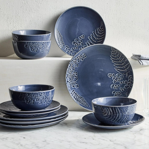 Better Homes & Gardens Ellie Blue Stoneware 12 Piece Dinnerware Set