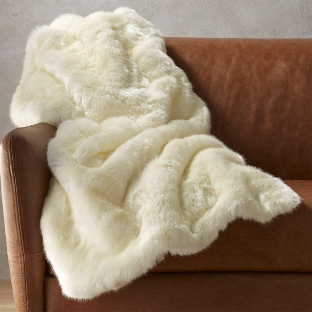 white faux fur throw blanket