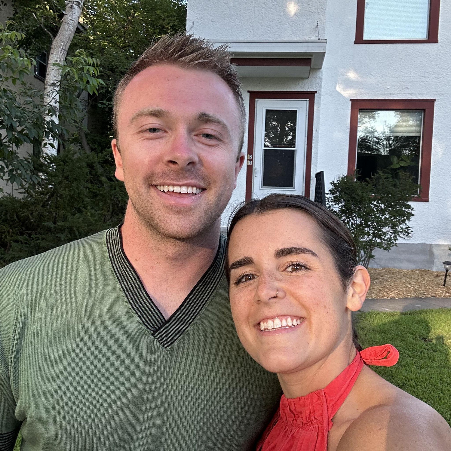 selfie in front of our first place together! we <3 NE!