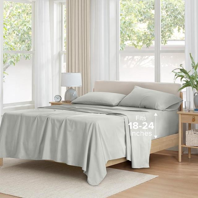 Comfort Spaces Extra Deep Pocket, 100% Cotton Queen Fits up to 24" Mattress, Breathable, Naturally Cool Cotton, Soft Cotton Sheets, All Seasons Sheet Set, Grey 4 Piece