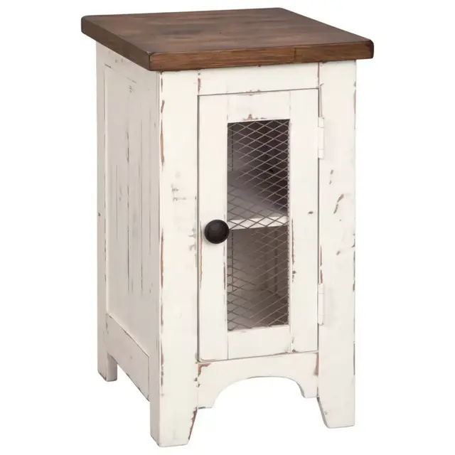 Wystfield Chair Side End Table White/Brown - Signature Design by Ashley: Rustic Storage, Adjustable Shelf