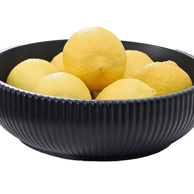 Aotea Crafts Modern Black Fruit Bowl for Kitchen Counter - Large Sturdy Concrete Decorative Bowl - Aesthetic Fluted Design & Water-Based Painted
