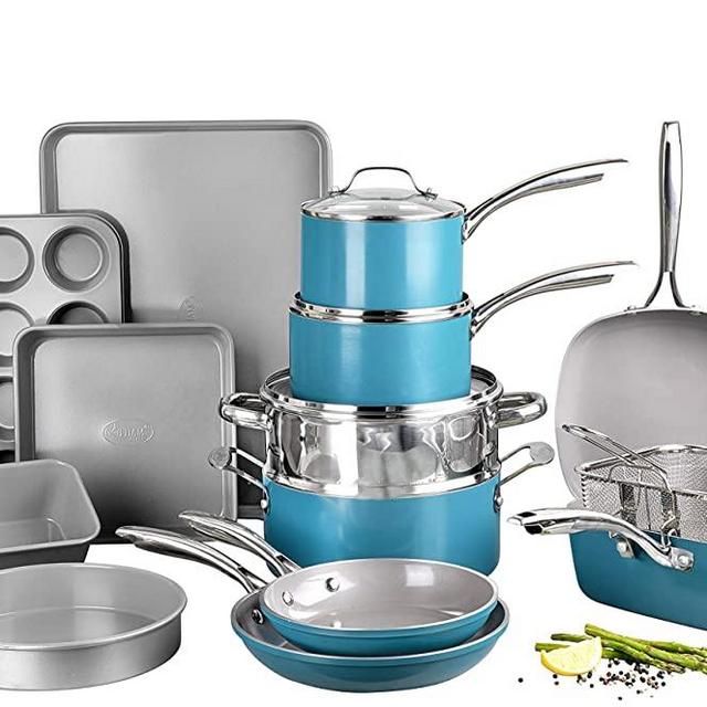Gotham Steel Ocean Blue Pots and Pans, Complete Ceramic Cookware & Bakeware, Ultra Nonstick Durable Diamond Coating, Stainless Stay Cool Handles Oven & Dishwasher Safe, 100% PFOA Free, 20 Piece Set
