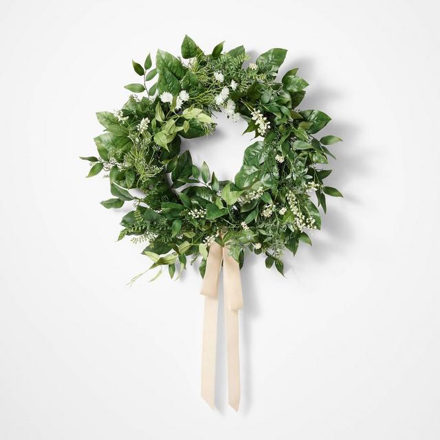Floral Wreath with Ribbon White - Threshold™ designed with Studio McGee