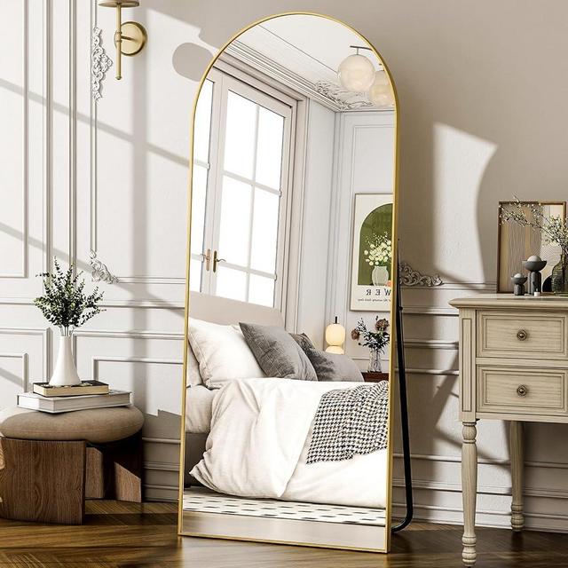 Arched Full Length Mirror, 57" x 19" Standing Floor Length Mirror, Large Floor Hanging Leaning Wall Mirror, Gold Aluminum Alloy Frame Stand Full Body Mirror for Bathroom Living Room Bedroom Entryway