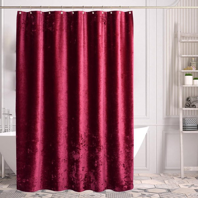 TAMGHO Burgundy Red Shower Curtain for Bathroom, Luxury Crushed Velvet Shower Curtain Red, Dark Shower Curtain Set with Gold Decro Metal Hooks, Machine Washable Thick Fabric, Burgundy, 72 x 72 inches