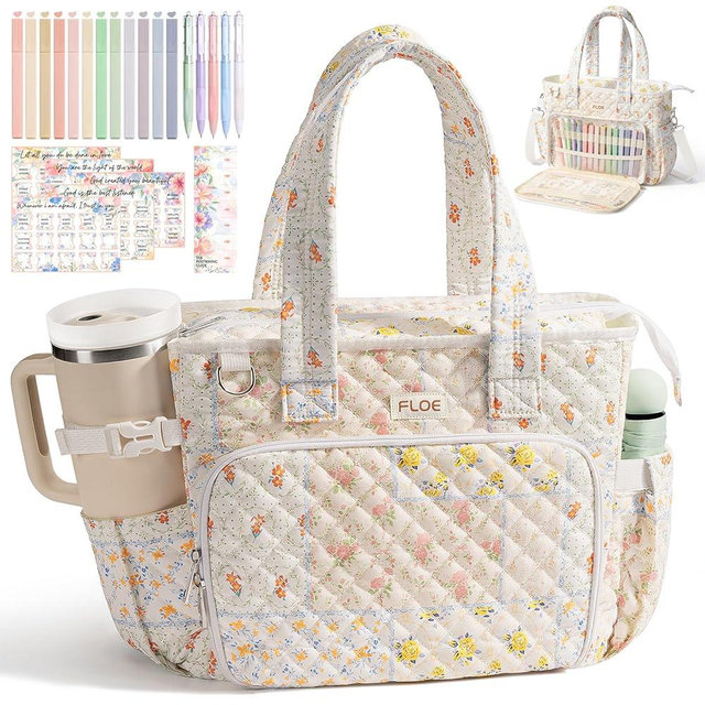 Large Bible Bag for Women Bible Cover Case, Quilted Puffer Bible Tote Bag Church Bag w/Shoulder Strap, Bible Study Supplies Journaling Kit Accessories Mothers Day Easter Christian Gifts for Women Mom