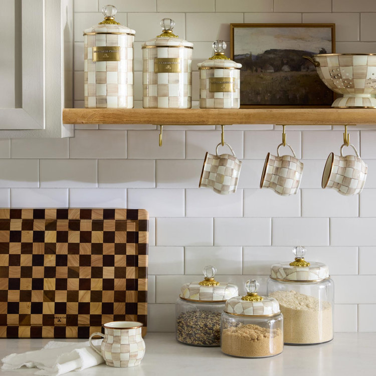 MacKenzie-Childs, Mocha Check Enamel Kitchen Canister | Zola