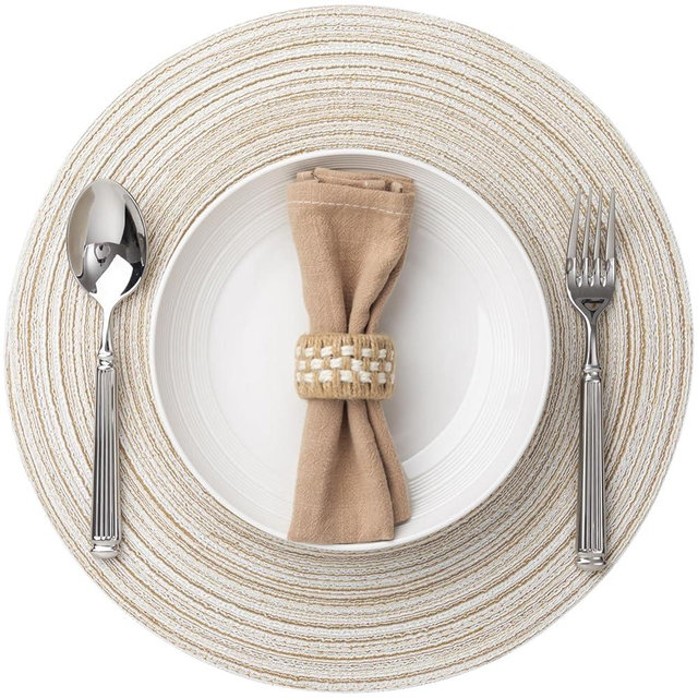 Round Placemats Set of 6 Woven Placemats Washable Braided Table Mats for Dining Table Heat Resistant Non-Slip Circle Place Mats(Cream)