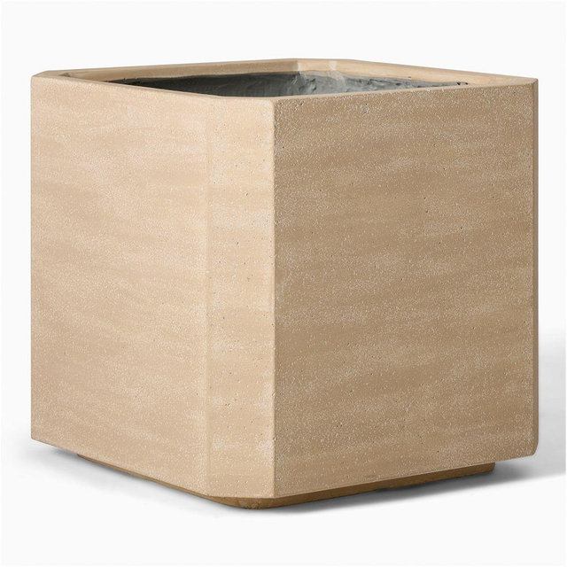 Beveled Large Square Planter, Ficonstone, Beige