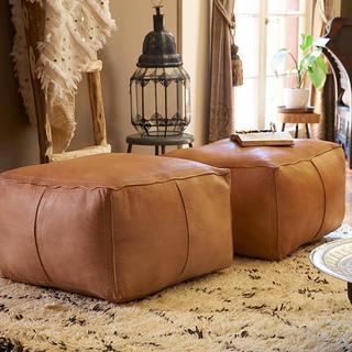 Moroccan Contemporary Medium Leather Pouf