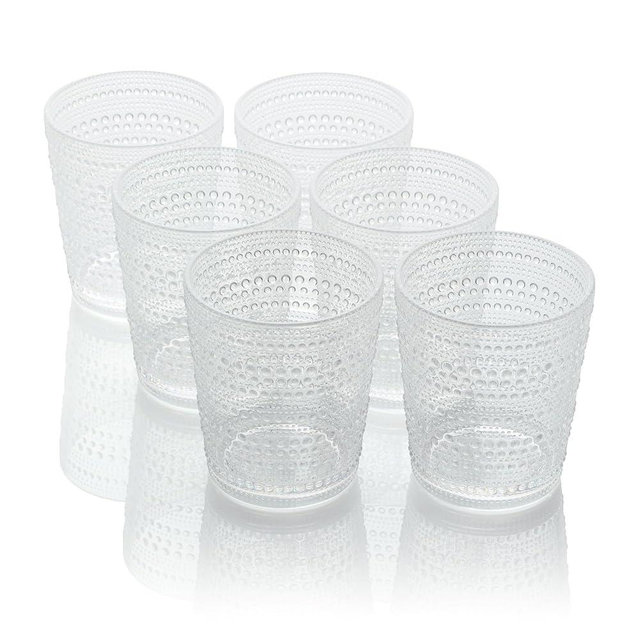 Certified International Santa Fe Clear Set of 6 Premium Acrylic DOF Glasses 16 oz – Unbreakable Drinkware with Textured Bubble Design, Dishwasher Safe Tumblers for Indoor & Outdoor Use