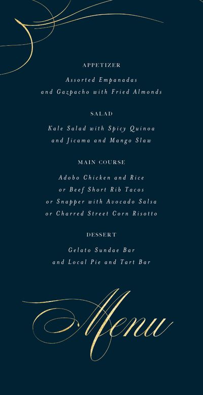 Blue Half arch Wedding Menu - Clifton Foil