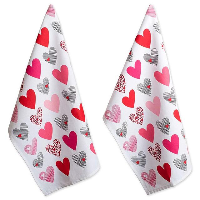 DII Valentine's Day Collection Kitchen, Dishtowel Set, Hearts Collage 2 Piece