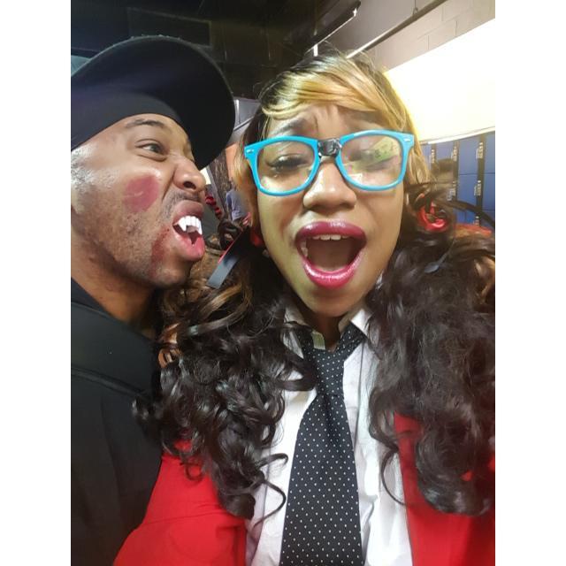 our 1st halloween. Gertrude the Nerd and Smooth Rolla the Sk8 Vampire