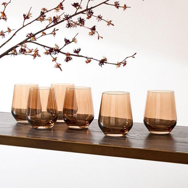 Stemless Glass Set of 6, Amber Smoke