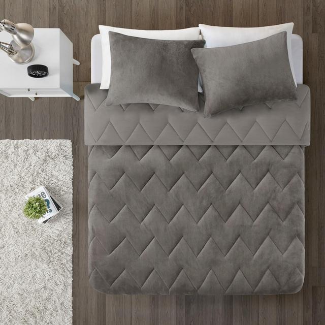 3pc King Jasper Chevron Reversible Comforter Mini Set Gray
