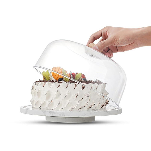 Ftytdefebrero Marble Cake Stand with Acrylic Dome Lid, Cake Holder 360° Rotating, Cake Plate Board for Party, Wedding, Cake Display Stand with Dome Cover,Charcuterie Boards for Cheese, Chips, Fruit