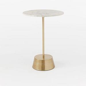 Maisie Side Table - Tall, White Marble/Antique Brass
