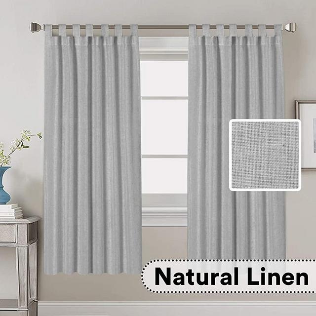 Linen Curtains Natural Linen Blended Curtains Tab Top Window Treatments Panels Drapes for Living Room / Bedroom, Elegant Energy Efficient Light Filtering Curtains (Set of 2, 52" x 72"，Dove)