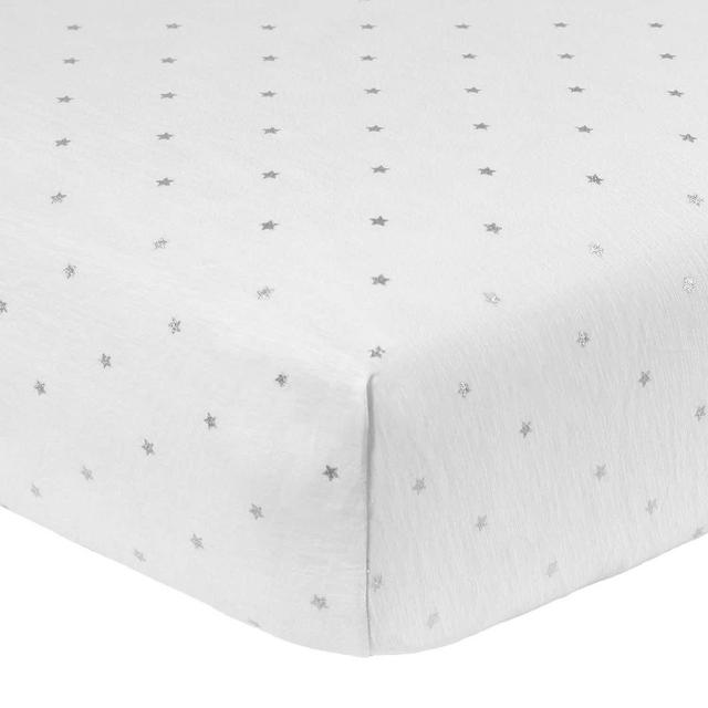 Just Born® Baby Neutral Metallic Star On Gray Jersey Knit Crib Sheet