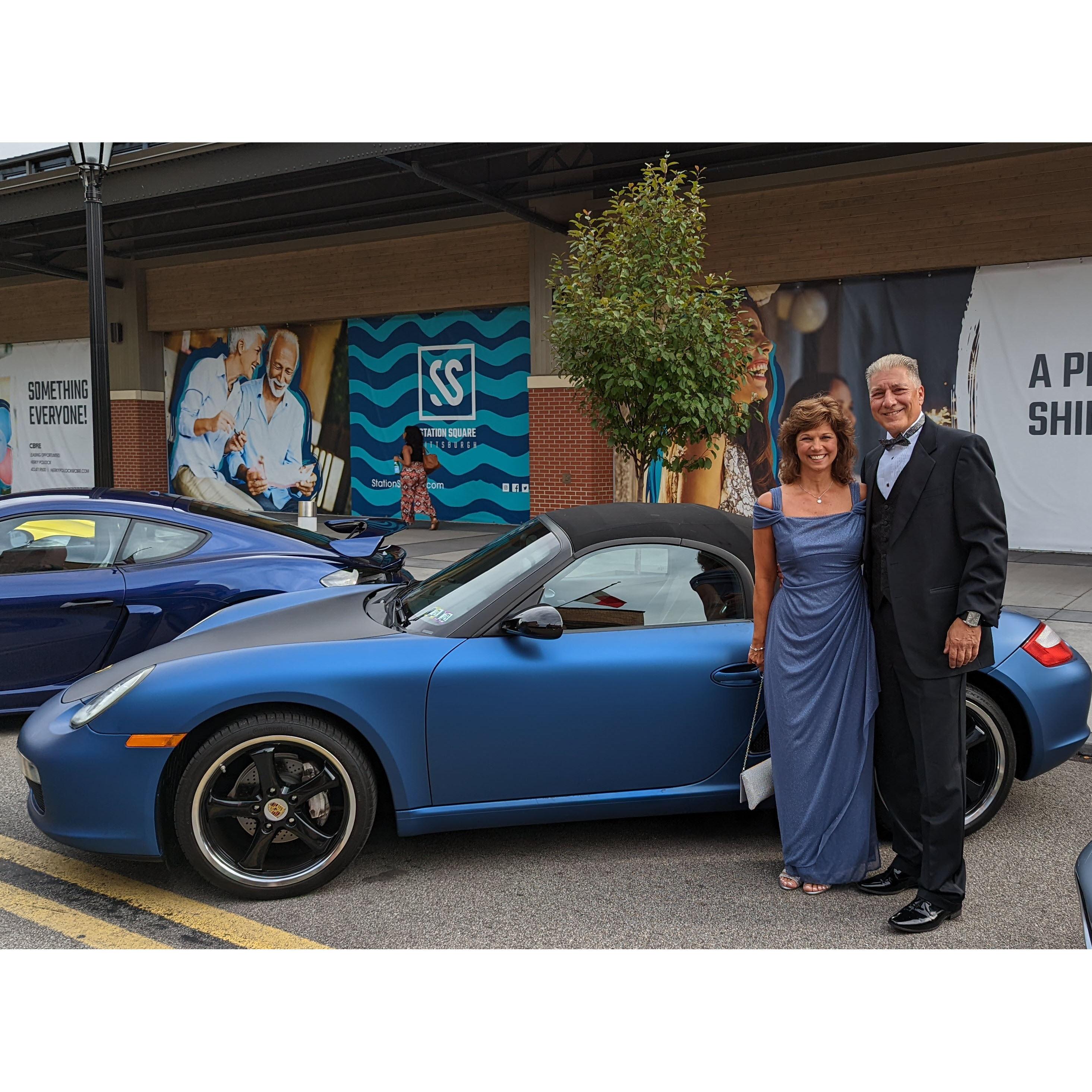 Us next to Mary Jo's Boxster at the PVGP Gala, Station Square