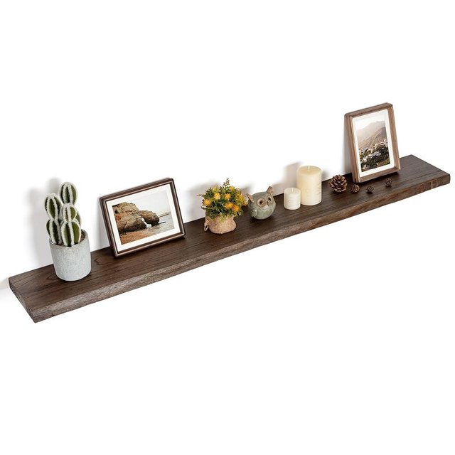 FLYJOE Floating Shelves for Wall Decor, Rustic Solid Elm Wood Live Edge Floating Shelves Wall Mounted, Wall Shelves with Invisible Bracket for Living Room Bathroom Bedroom Kitchen, 55 Inch, Walnut