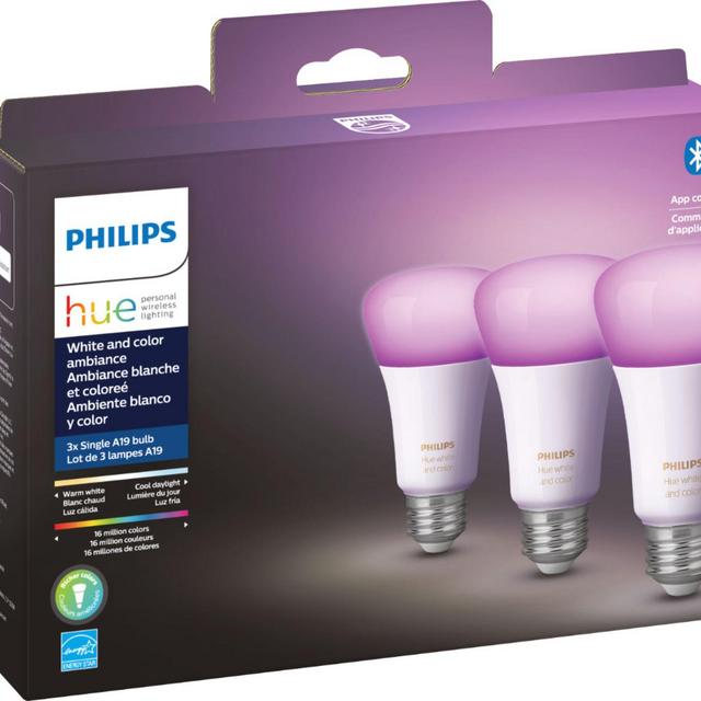 Philips - Hue White & Color Ambiance A19 Bluetooth LED Smart Bulbs (3-Pack) - Multicolor