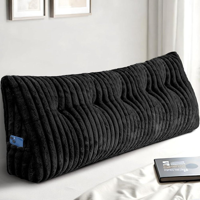 Dorivalley Headboard Pillow Queen, Triangular Wedge Pillow Headboard Queen, Cushion Headboards Reading Pillows, Backrest Pillows for Sitting in Bed or Working with Removable Cover, Black