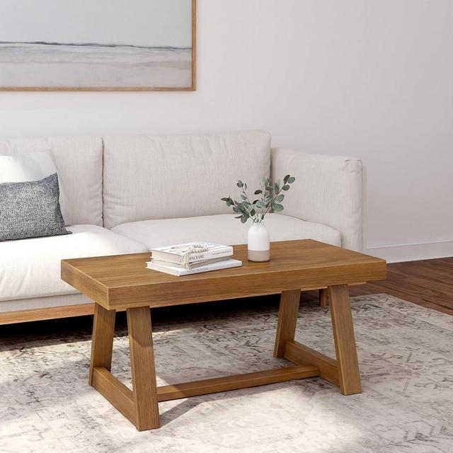 Plank+Beam Classic Rectangular Coffee Table, 40 Inch Farmhouse Coffee Table, Mini Center Tables for Small Spaces, Small Living Space Tea Table, Pecan Wirebrush