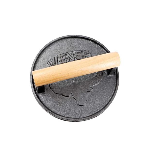 Wener Bacon Press 6.88-Inch Round,Heavy-Duty Cast Iron Grill Press/Meat Press/Steak Grill Weight/Burger Smasher/Burger Press With Wood Handle (A)