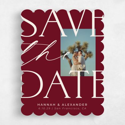Red Scalloped Wedding Save the Date - Josephine Portrait
