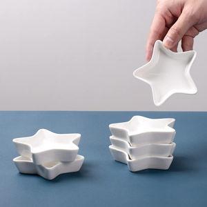 Star Soy Sauce Dish Dipping Bowls/Dish, Ceramic Dipping Sauce Cups for Soy Sauce, Sushi Sauce, Condiment, BBQ, Small Pinch Bowls, Set of 6, White, 1.3 Oz