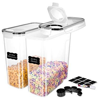 ME.FAN EXTRA LARGE Cereal Storage Containers [Set of 2] Airtight Food Storage Containers 6.3L(213oz) - Large Kitchen Storage Keeper with 24 Chalkboard Labels & Pen - BPA Free, Easy Pouring Lid (Black)