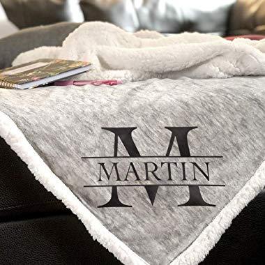 Monogrammed Sherpa Throw Blanket | Personalized Unique Wedding Couple Gifts | Anniversary | Engagement Gift Blanket