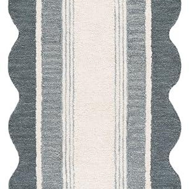 Martha Stewart X SAFAVIEH Collection Runner Rug - 2'3" x 8' Scallop Border, Blue & Ivory, Handmade Wool, Ideal for Hallway, Foyer, Bedroom (MSR4951M)
