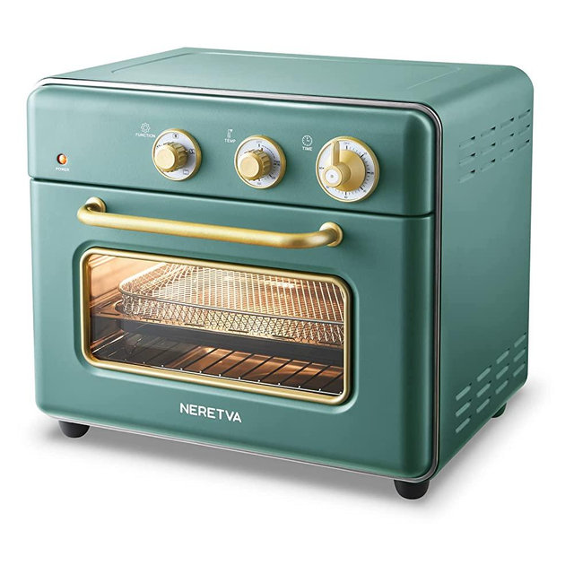 Neretva Air Fryer Toaster Oven Large 21 QT, 5 In 1 Countertop Oven, Fit 8" Pizza Convection Air Fryers Oven for Family, Include 6 Accessories & Cookbook, Stainless Steel, ETL Certified, Vintage Green