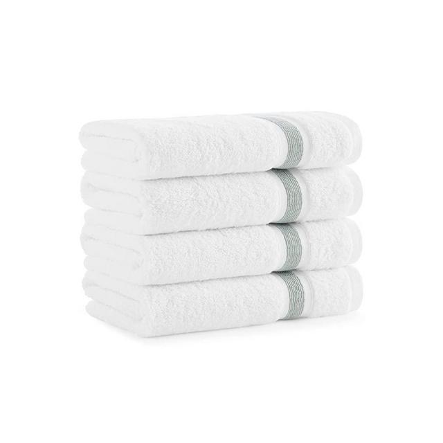 Aston & Arden Aegean Striped Turkish Hand Towels - (Set of 4) Soft & Absorbent Eco-Friendly Recycled Cotton Blend, 600 GSM, Decorative Towel for Bathroom, Home, Hotel, and Salon, Frosted Green