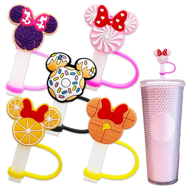 Bomcan 5Pcs Cartoon Dessert Straw Covers Cap Toppers, Reusable Cute Drinking Straw Covers for Tumbler with 8mm/0.3in Diameter, Dust-Proof Straw Tips Lids