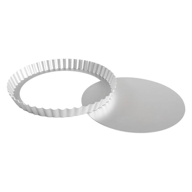 Fat Daddio's PFT-95 Anodized Aluminum Round Fluted Tart Pan, 9.5" x 1", Silver