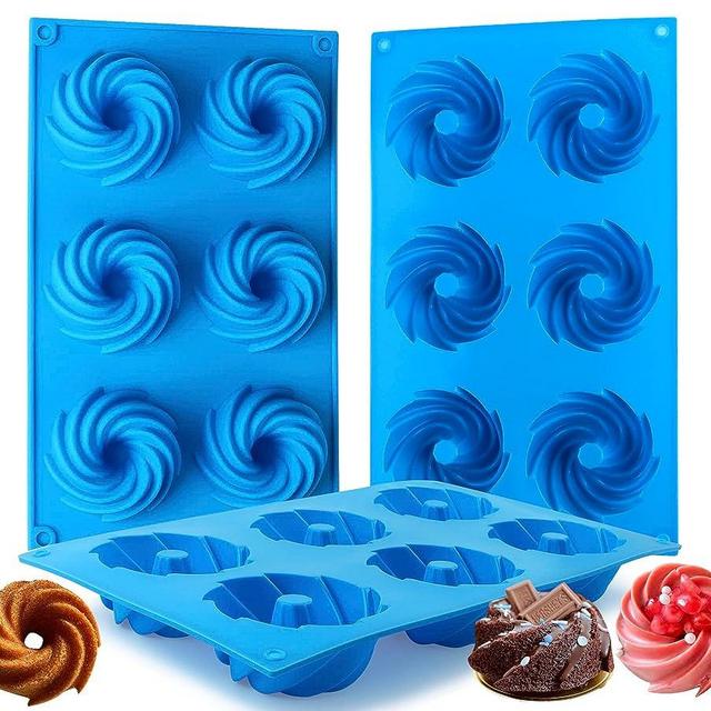 3PCS Mini Bundt Cake Pan, 6Cavity Heritage Bundtlette Cake Silicone Mold for Baking,Non Stick Fancy Molds for Fluted Tube Cake (Bundt)