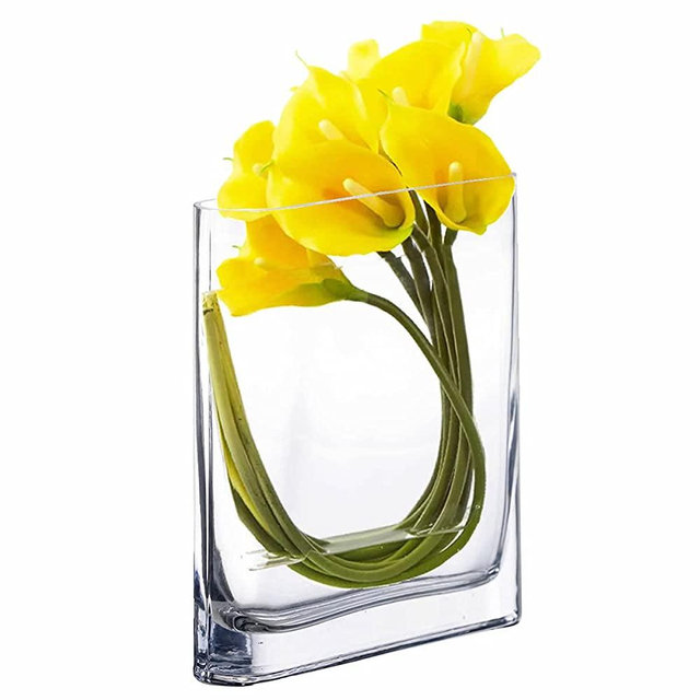 CYS EXCEL Glass Rectangle Vase (H:8" Open:7"x2") | Multiple Size Choices Round Edge Oval Flower Vase | Rectangular Wedding Centerpiece Vases