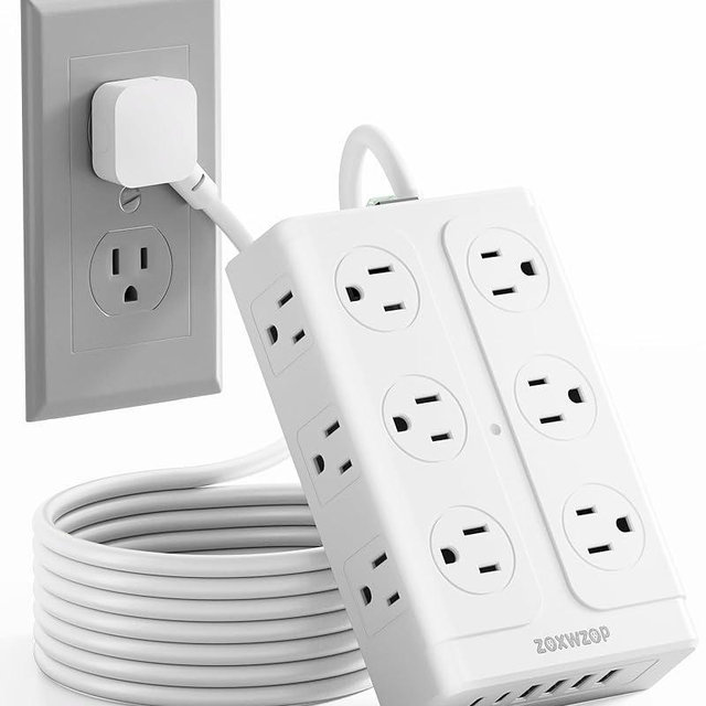 Zoxwzop Surge Protector Power Strip - 12 Outlets(1850W/15A) 6 USB Ports（2 USB C, 6FT Flat Plug Extension Cord, Wall Mount Multi Plug Outlet Extender, ETL Listed for Home, Dorm Room